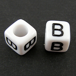 Letter B Lettre acrylique européenne perles, trou horizontal, cube, letter.b, 10x10x10mm, Trou: 3.5~4mm, environ598 pcs / 500 g