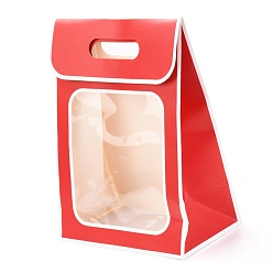 Red Rectangle Paper Bags, Flip Over Paper Bag, with Handle and Plastic Window, Red, 30x21.5x13cm