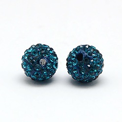 Blue Zircon Polymer Clay Rhinestone Beads, Pave Disco Ball Beads, Grade A, Round, PP9, Blue Zircon, PP9(1.5~1.6mm), 6mm, Hole: 1.2mm