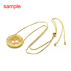 Real 18K Gold Plated Brass Micro Pave Grade AAA Cubic Zirconia Pendants, Multi-strand Links, Flat Round, Cadmium Free & Nickel Free & Lead Free, Real 18K Gold Plated, 6x3mm, Hole: 1x3mm