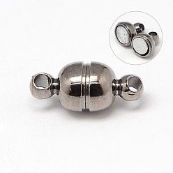 Gunmetal Round Brass Magnetic Clasps with Loops, N35 Grade Strong Magnet, Oval, Gunmetal, 11x5mm, Hole: 1mm