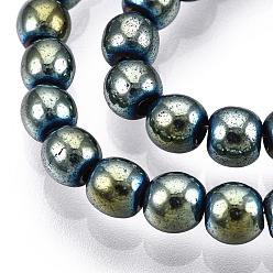 Plaqué Vert Non-magnétiques perles d'hématite synthétique brins, Grade a, ronde, vert plaqué, 4mm, Trou: 1mm, Environ 95~100 pcs/chapelet, 15.5 pouce