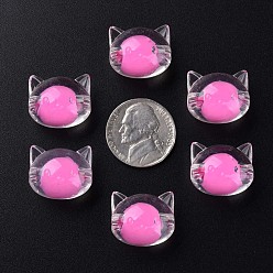 Ярко-Розовый Прозрачные акриловые бусины, бусина в бусине, кошка, ярко-розовый, 16x18.5x14.5 мм, отверстие : 3.5 мм, Около 196 шт / 500 г