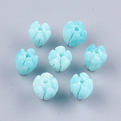 Cyan Synthetic Coral Beads, Dyed, Flower Bud, Cyan, 8.5x7mm, Hole: 1mm