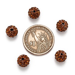 Café Perles de boule pave disco , Perles de strass d'argile polymère , ronde, café, pp 13 (1.9~2 mm), 6 rangées de strass, 10 mm, Trou: 1.5mm