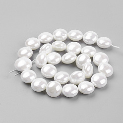 WhiteSmoke Shell Pearl Beads Strands, Flat Round, WhiteSmoke, 14.5x9.5~10mm, Hole: 1mm, about 28pcs/strand, 15.7 inch