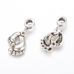 Antique Silver Alloy European Dangle Charms, Foot, Antique Silver, 32mm, Hole: 5mm