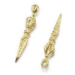 Raw(Unplated) Brass Pendants, Dorje Vajra for Buddha Jewelry, Lead Free & Cadmium Free & Nickel Free, Cone, Raw(Unplated), 48x9.5x9.5mm, Hole: 2mm