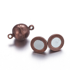 Red Copper Brass Magnetic Clasps with Loops, Round, Red Copper, 16x10mm, Hole: 1.2mm
