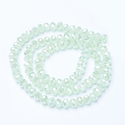 Pale Green Electroplate Glass Beads Strands, Imitation Jade Beads, AB Color Plated, Faceted, Rondelle, Pale Green, 6x5mm, Hole: 1mm, about 92~94pcs/strand, 17~17.5 inch(42.5~43.75cm)