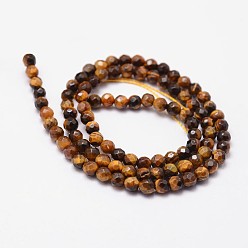 Tiger Eye Natural Tiger Eye Beads Strands, Grade AB, 128 Faceted, Round, 6mm, Hole: 1.2mm, 63pcs/strand, 15.7 inch