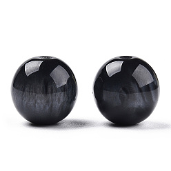 Black Resin Beads, Imitation Gemstone, Round, Black, 15mm, Hole: 2~3mm