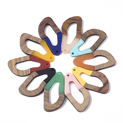 Mixed Color Resin & Walnut Wood Pendants, Twisted Oval, Mixed Color, 38x19.5x4mm, Hole: 2mm
