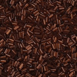 Coconut Brown Transparent Glass Bugle Beads, Round Hole, Coconut Brown, 3~8x2mm, Hole: 0.7mm, about 450g/pound