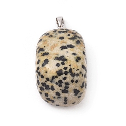Jaspe Dalmate Dalmate jaspe naturels pendentifs, avec les accessoires en laiton de tonalité de platine, nuggets, 23~30x13~22x12~20mm, Trou: 5x3mm