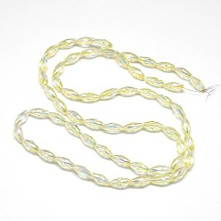 Light Yellow Electroplate Crystal Glass Rice Beads Strands, Faceted, Rainbow Color Plated, Light Yellow, 4x9mm, Hole: 1mm, about 58pcs/strand, 20.4 inch