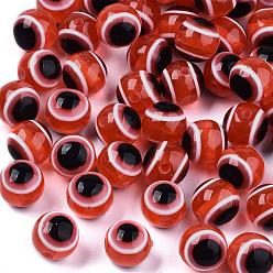 Красный Круглые сглаза гранулы смолы, красные, 6x5 мм, отверстие : 1.8~2 мм