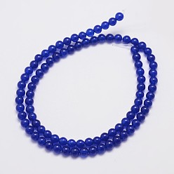 Полуночно-синий Натуральные и крашеные нити шарик Malaysia нефрита, круглые, темно-синий, 4 мм, отверстие : 0.8 мм, около 92 шт / нитка, 15 дюйм