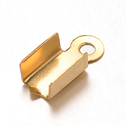 Golden Ion Plating(IP) 304 Stainless Steel Folding Crimp Ends, Fold Over Crimp Cord Ends, Golden, 10x4x3mm, Hole: 1mm, Inner Diameter: 3.5mm