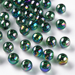 Green Transparent Acrylic Beads, AB Color Plated, Round, Green, 8x7mm, Hole: 2mm, about 1745pcs/500g