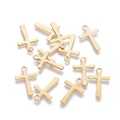 Doré  201 breloques croix minuscules en acier inoxydable, or, 15x10x0.7mm, Trou: 1.4mm