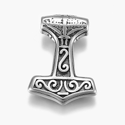 Antique Silver 304 Stainless Steel Pendants, Thor's Hammer, Antique Silver, 29x21x7mm, Hole: 4mm