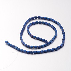 Blue Plated Electroplate Non-magnetic Synthetic Hematite Bead Strands, Frosted, Cuboid, Blue Plated, 5x3mm, Hole: 1mm, about 87pcs/strand, 15.7 inch