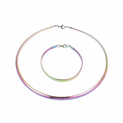 Rainbow Color 304 из нержавеющей стали ожерелья колье и браслеты комплекты ювелирных изделий, с карабин-лобстерами , Радуга цветов, 8-1/4 дюйм ~ 8-3/8 дюйм (21~21.2 см), 17.8 дюйм ~ 17.9 дюйм (45.2~45.4 см), 6 мм