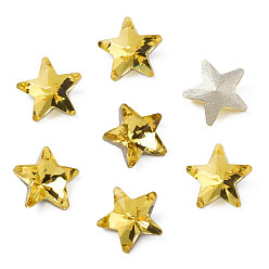 Gold Glass Rhinestone Cabochons, Nail Art Decoration Accessories, Faceted, Star, Gold, 9.5x10x4.5mm