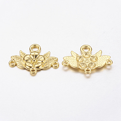 Golden Tibetan Style Chandelier Component Links, Lead Free and Cadmium Free, Flower, Golden, 32x23x3mm, Hole: 2mm