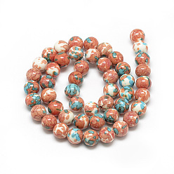 Tomato Synthetic Ocean White Jade Beads Strands, Dyed, Round, Tomato, 6~7mm, Hole: 1mm, about 65pcs/strand, 16.3 inch