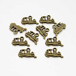 Antique Bronze Metal Alloy Pendants, Cadmium Free & Nickel Free & Lead Free, Train, Antique Bronze, 17.8x11.5x2mm, Hole: 2mm