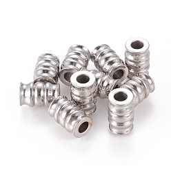 Stainless Steel Color 304 Stainless Steel Beads, Grooved Beads, Column, Stainless Steel Color, 9.8x15mm, Hole: 4mm