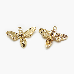 Real 18K Gold Plated Brass Charms, Bee, Real 18K Gold Plated, 15x18x3mm, Hole: 1mm