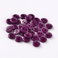 Purple 2-Hole Flat Round Resin Sewing Buttons for Costume Design, Purple, 20x2mm, Hole: 1mm