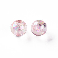 Pink Transparent Acrylic Beads, AB Color Plated, Round, Pink, 8x7mm, Hole: 2mm, about 1745pcs/500g