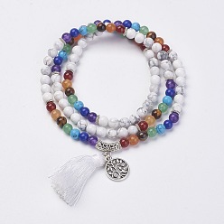 Howlite Natural Gemstone Beads Necklaces, with Polyester Tassel and Alloy Findings, 29.1 inch(74cm)