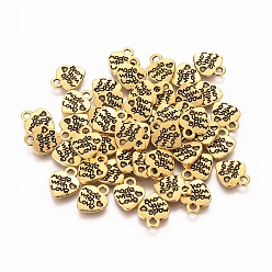 Antique Golden Tibetan Style Alloy Charms, Cadmium Free & Lead Free, Valentine's Day, Heart with Made with Love, Antique Golden, 12.2x10x1.8mm, Hole: 2mm