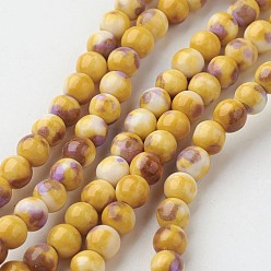 Pale Goldenrod Natural White Jade Bead Strands, Round, Dyed, Pale Goldenrod, 4mm, Hole: 1mm, about 104pcs/strand, 15.7 inch(400mm)