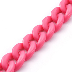 Deep Pink Handmade Opaque Acrylic Curb Chains, Deep Pink, Links: 19x13.5x4.5mm, 39.37 inch(1m)/strand
