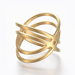Золотой 304 палец кольца из нержавеющей стали, широкая полоса кольца, крест-накрест кольцо, двойного кольца, х кольца, полый, золотые, 17 мм