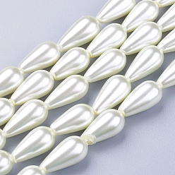 White Grade A Glass Pearl Beads, for Beading Jewelry Making, Painted, Teardrop, White, 16x8mm, Hole: 1mm, about 24pcs/strand