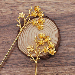 Golden Iron Hair Stick Findings, with Alloy Rhinestone Setting, Flower, Golden, 164x46.5x6mm
