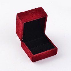 Rouge Boîtes à bagues carrées en velours, motif de fleur, coffrets cadeaux de bijoux, rouge, 6x6x5 cm