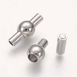 Platinum Brass Magnetic Clasps with Glue-in Ends, Nickel Free, Oval, Platinum, 13x6mm, Hole: 2mm