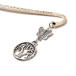 Antique Silver & Stainless Steel Color Tibetan Style Alloy Bookmarks, Butterfly with Leaf & Angel & Tree of Life and Dolphin, Including Iron Eye Pins, 304 Stainless Steel Jump Rings, Antique Silver & Stainless Steel Color, 84mm