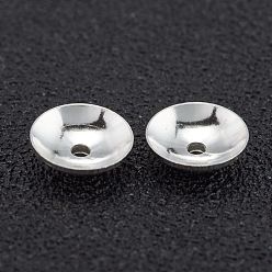 925 Sterling Silver Plated Brass Beads Cap, Long-Lasting Plated, Apetalous, 925 Sterling Silver Plated, 7x2mm, Hole: 1.2mm