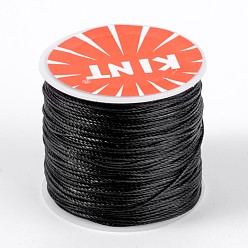 Black Round Waxed Polyester Cords, Black, 0.6mm, about 76.55 yards(70m)/roll