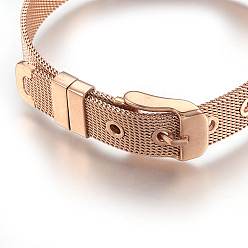 Rose Gold Plated 304 Stainless Steel Watch Bands, Watch Belt Fit Slide Charms, Rose Gold Plated, 8-1/2 inch(21.5cm), 10mm