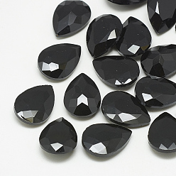 Jet Pointed Back Glass Rhinestone Cabochons, Faceted, teardrop, Jet, 29x20x9mm